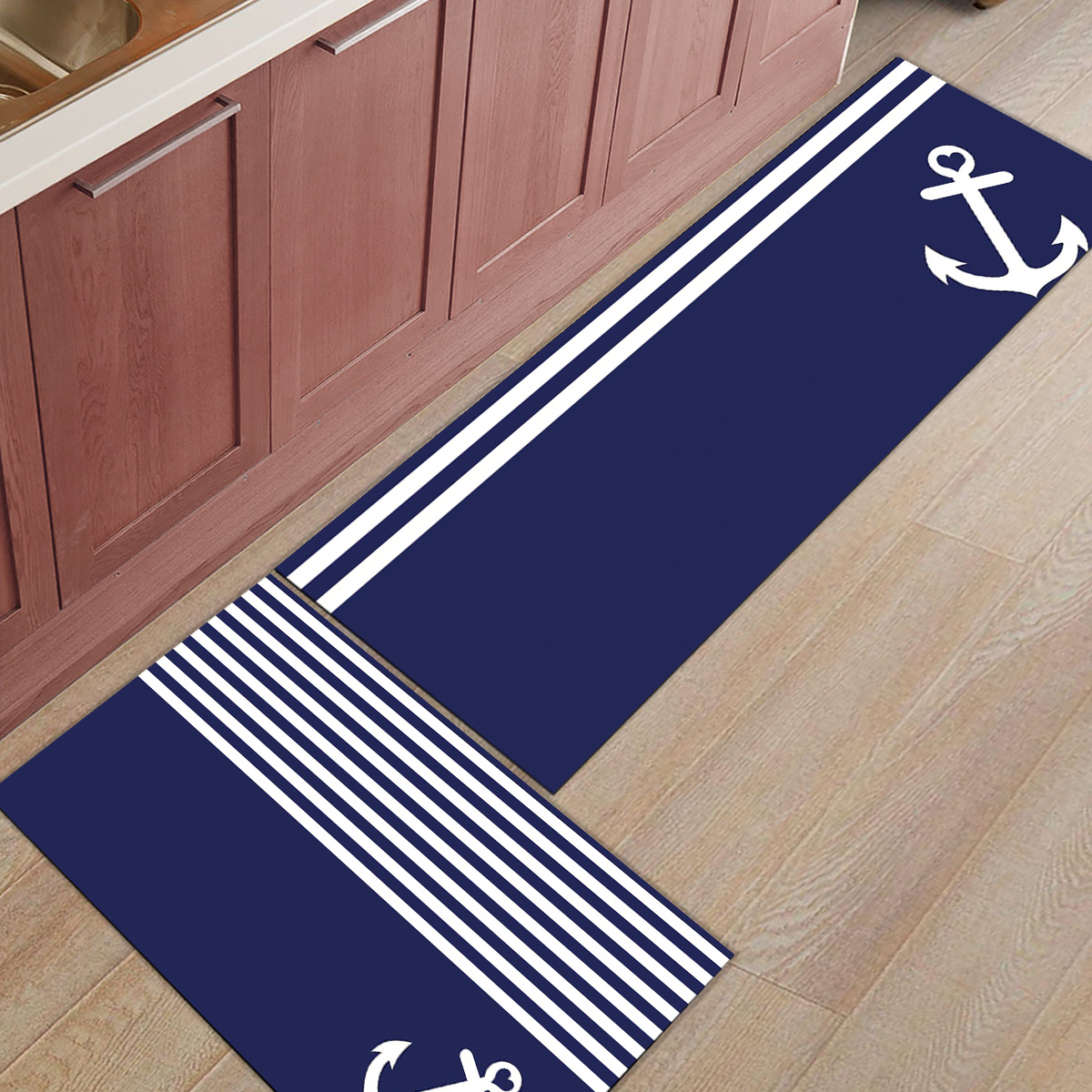 Commercial Kitchen Floor - Dark Blue Stripes Anchor Carpet Kitchen