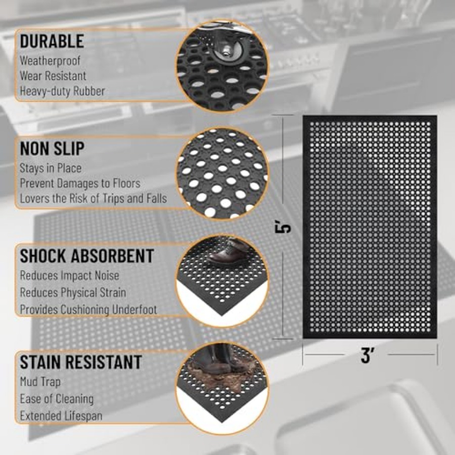 Heavy Duty Rubber Floor Non-Sl - مراجعة Commercial Kitchen Floor وسعره