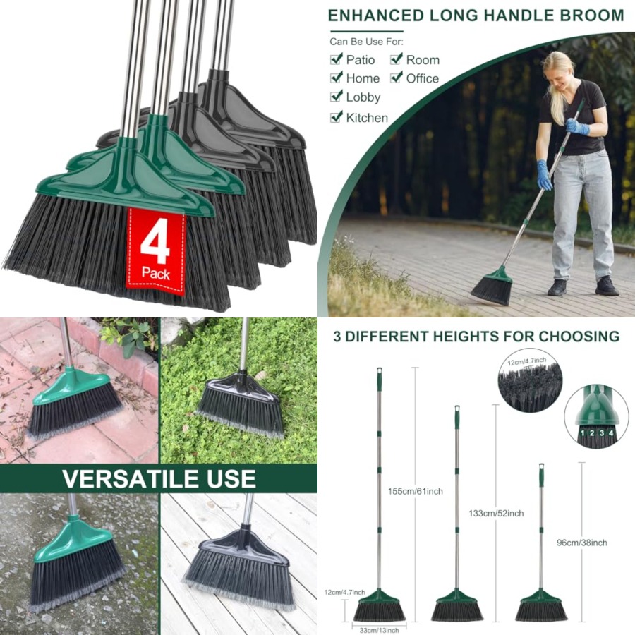 4 PCS Heavy Duty Broom Outdoor - مراجعة Commercial Kitchen Broom وسعره