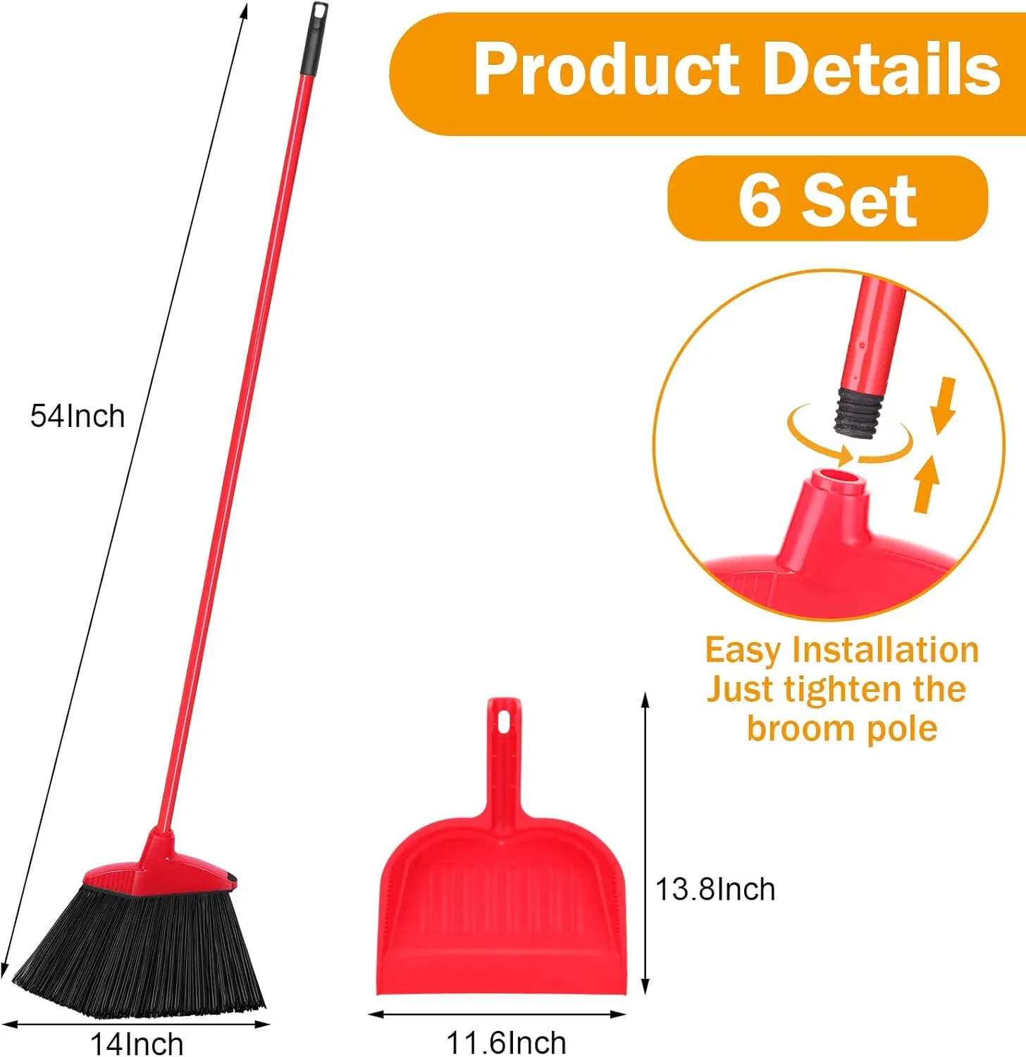 Red 6 Piece Broom Dustpan Set  - مراجعة Commercial Kitchen Broom وسعره