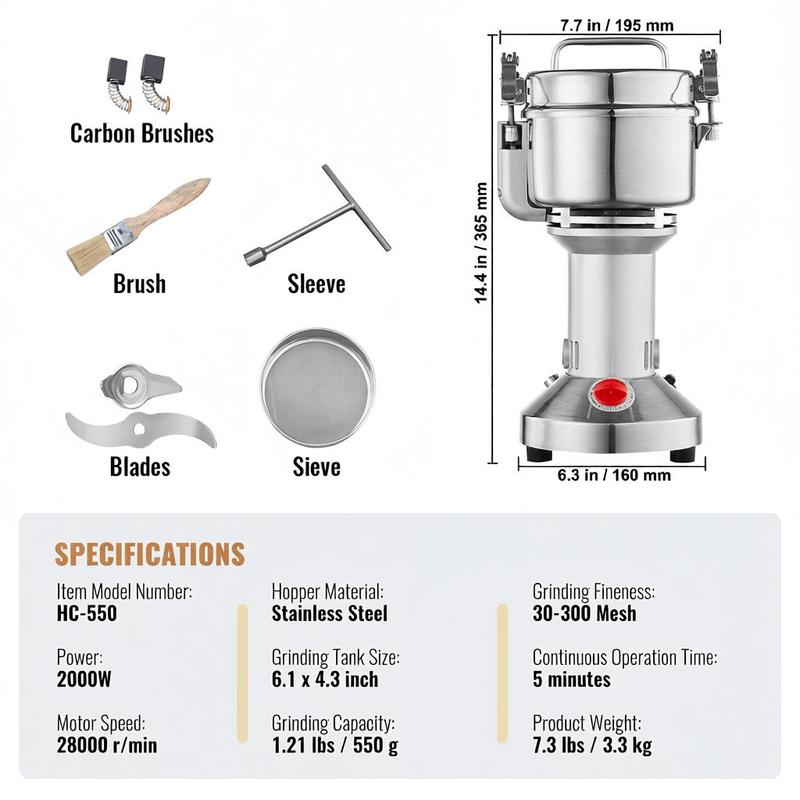 Dry Powder Grinder 550g For Ki - مراجعة Commercial Kitchen Grinder وسعره